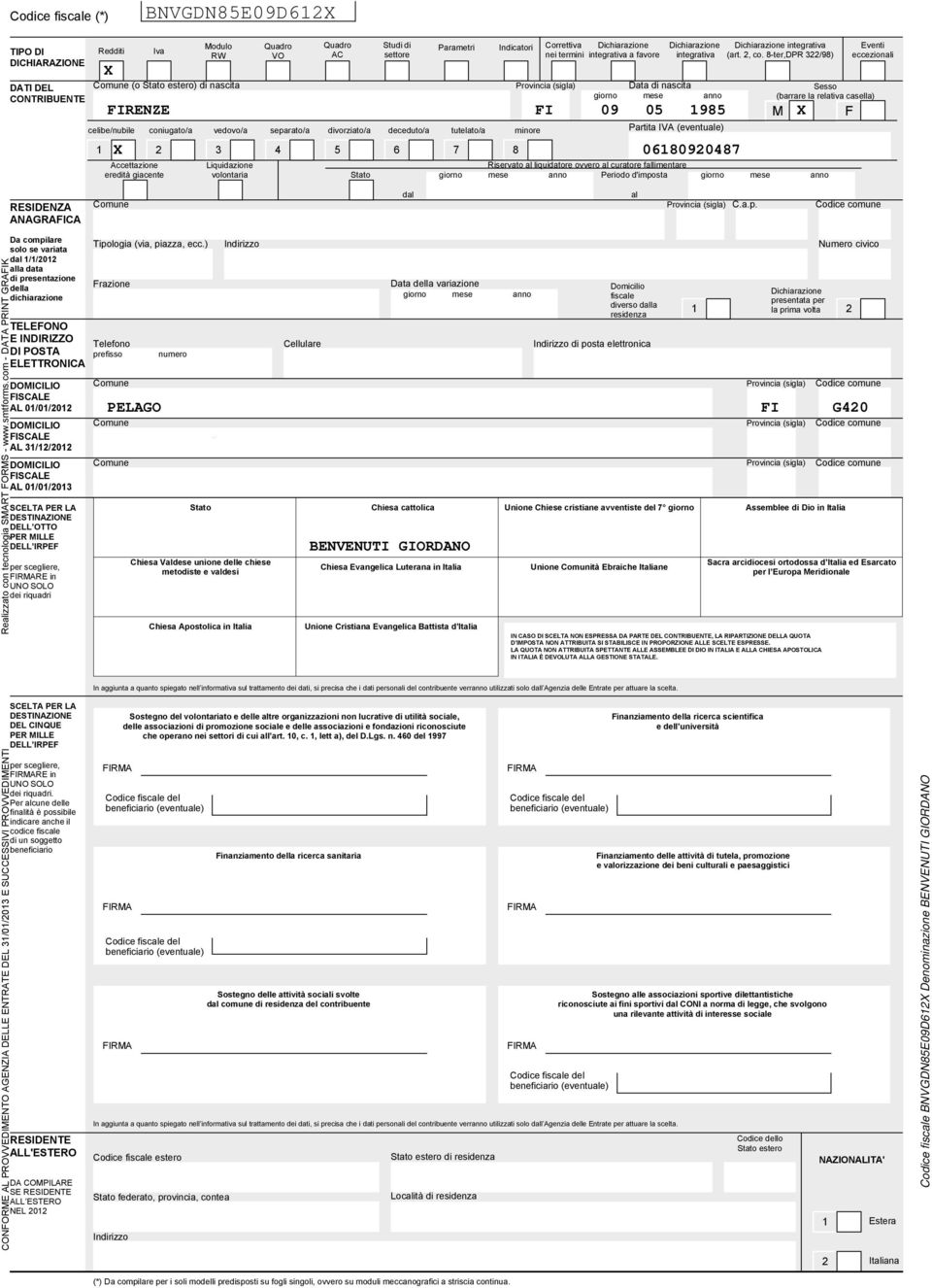 minore Accettazione eredità giacente Indicatori Dichiarazione integrativa Partita IVA (eventuale) 0090 Liquidazione volontaria Stato Riservato al liquidatore ovvero al curatore fallimentare giorno