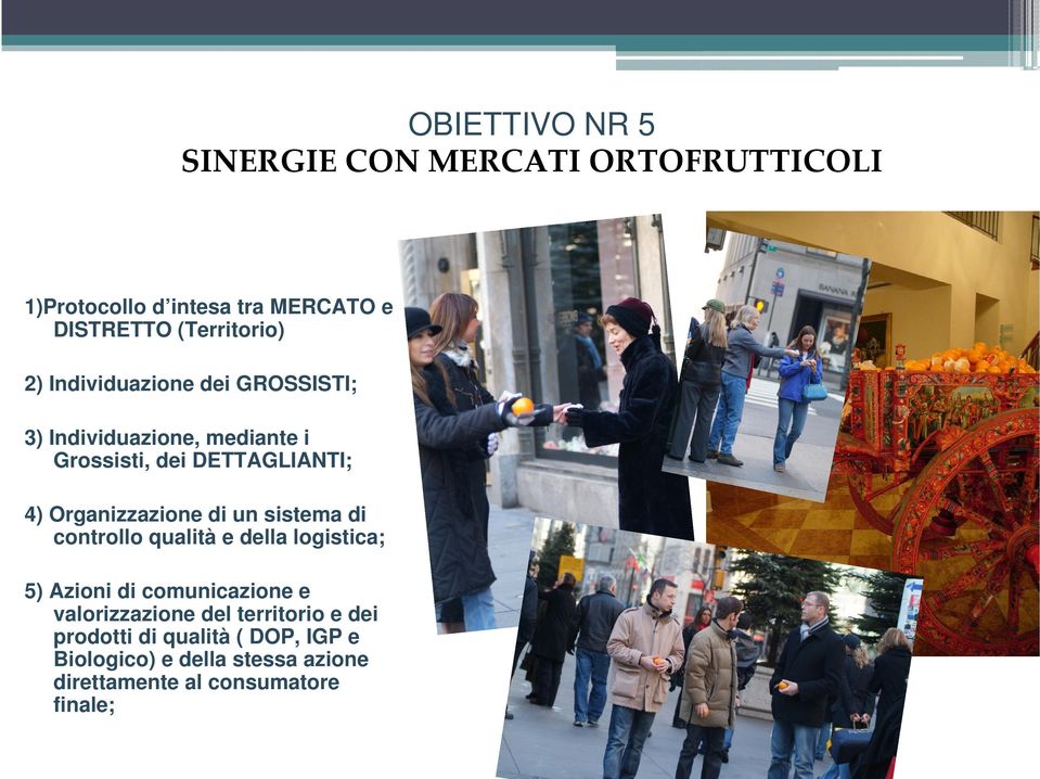 di un sistema di controllo qualità e della logistica; 5) Azioni di comunicazione e valorizzazione del