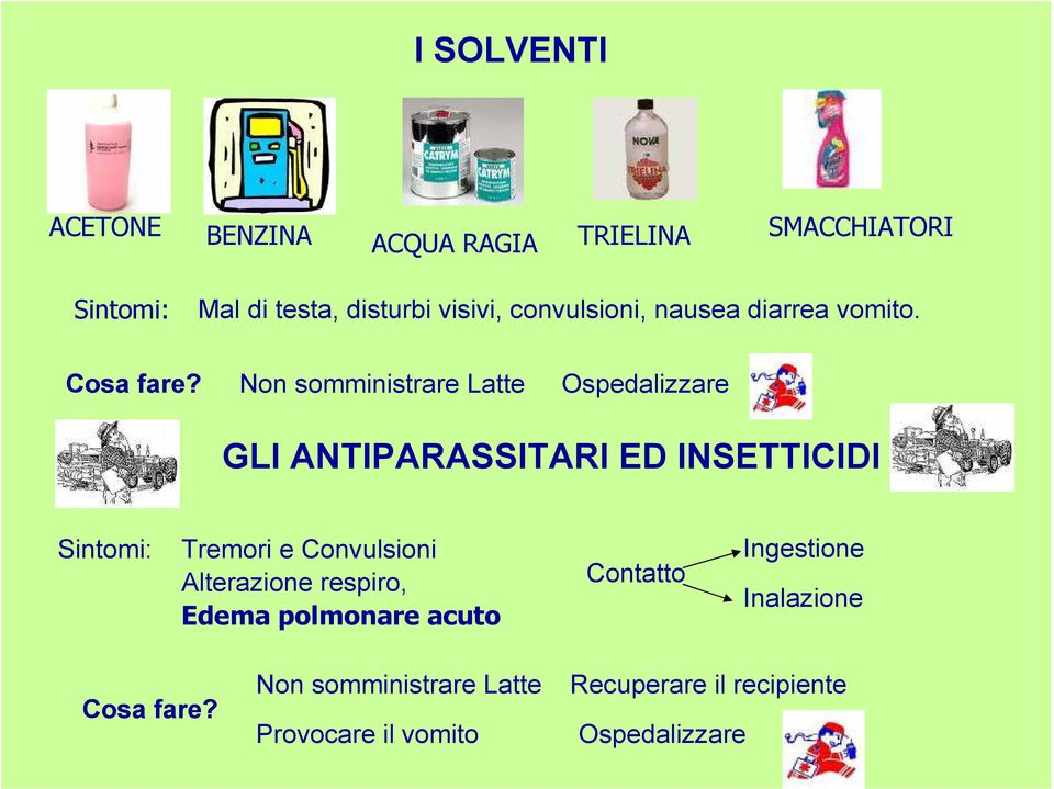 Non somministrare Latte Ospedalizzare GLI ANTIPARASSITARI ED INSETTICIDI Sintomi: Tremori e Convulsioni