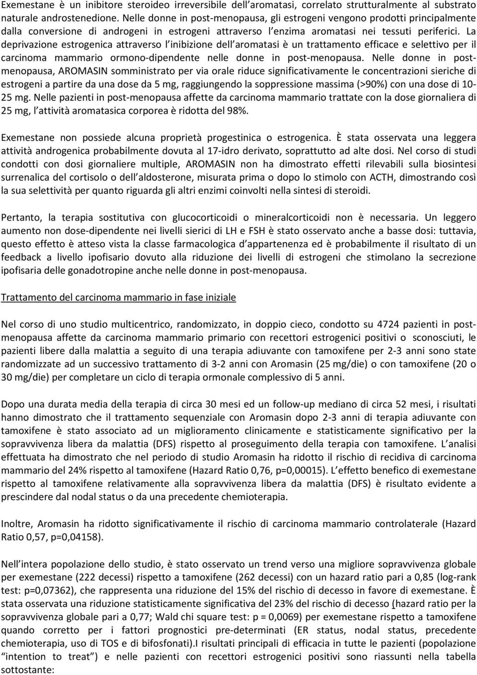 La deprivazione estrogenica attraverso l inibizione dell aromatasi è un trattamento efficace e selettivo per il carcinoma mammario ormono-dipendente nelle donne in post-menopausa.