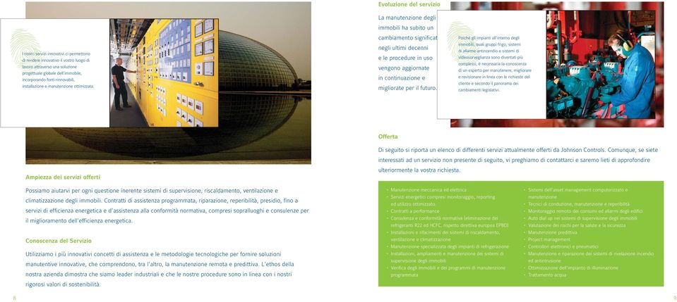 Evoluzione del servizio La manutenzione degli immobili ha subito un cambiamento significativo negli ultimi decenni e le procedure in uso vengono aggiornate in continuazione e migliorate per il futuro.