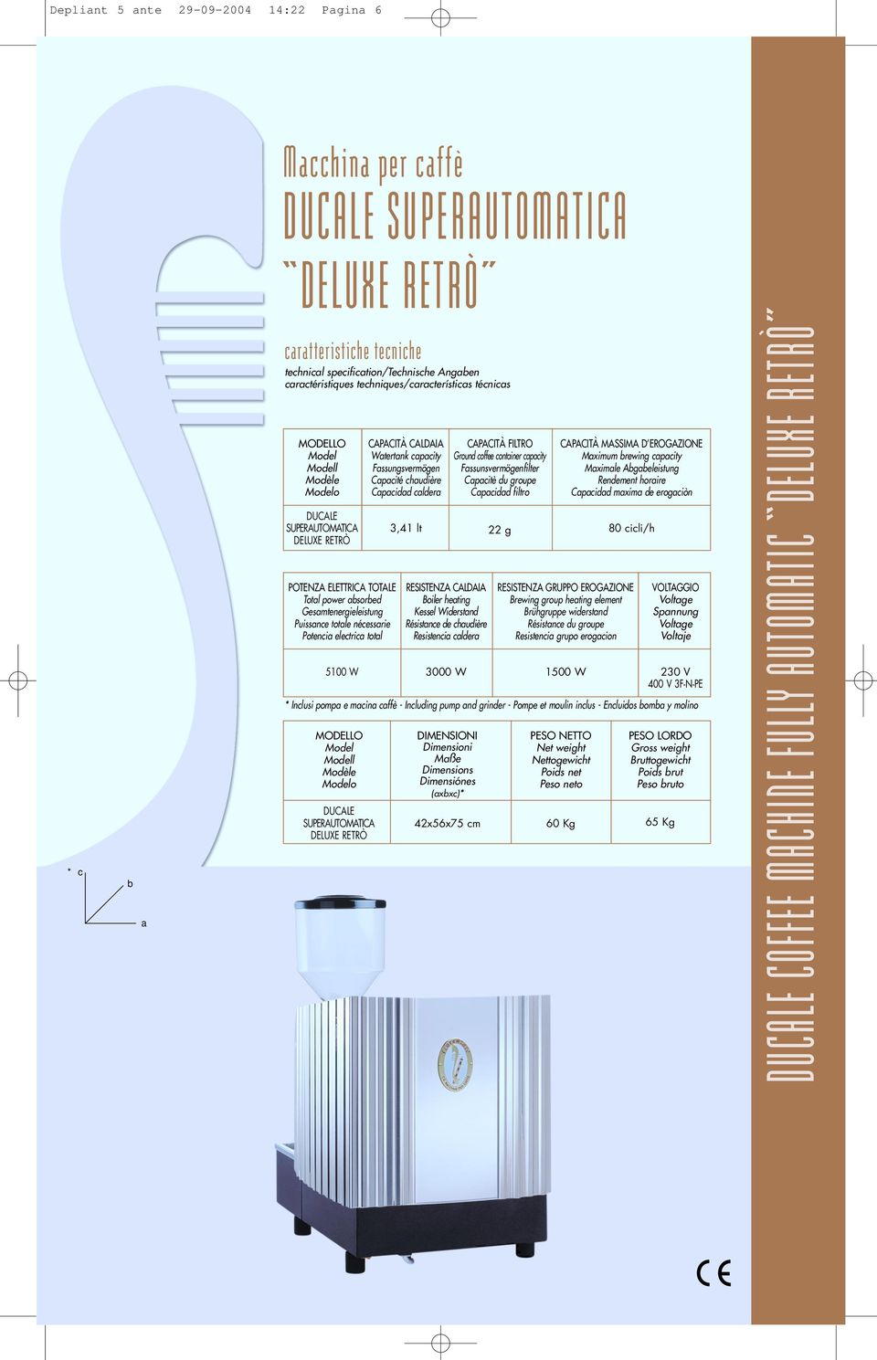 DELUXE RETRÒ CAPACITÀ CALDAIA Watertank capacity Fassungsvermögen Capacité chaudière Capacidad caldera 3,41 lt RESISTENZA CALDAIA Boiler heating Kessel Widerstand Résistance de chaudière Resistencia