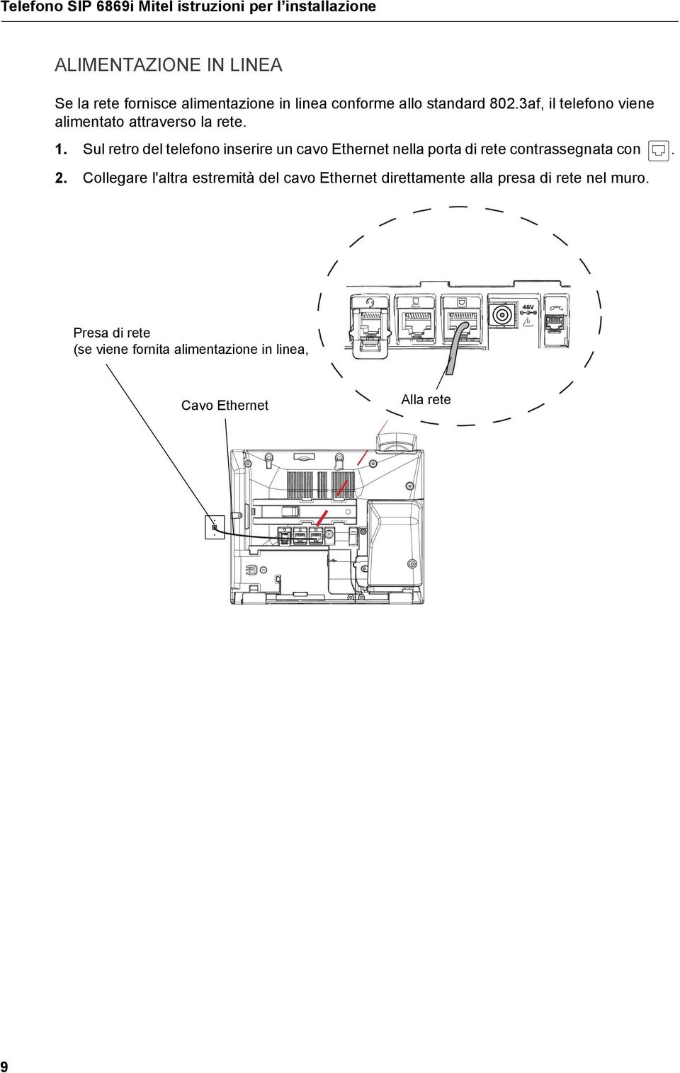 Sul retro del telefono inserire un cavo Ethernet nella porta di rete contrassegnata con. 2.