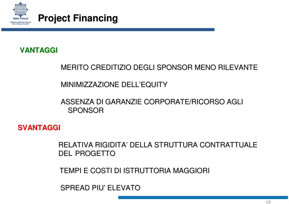 CORPORATE/RICORSO AGLI SPONSOR RELATIVA RIGIDITA DELLA STRUTTURA