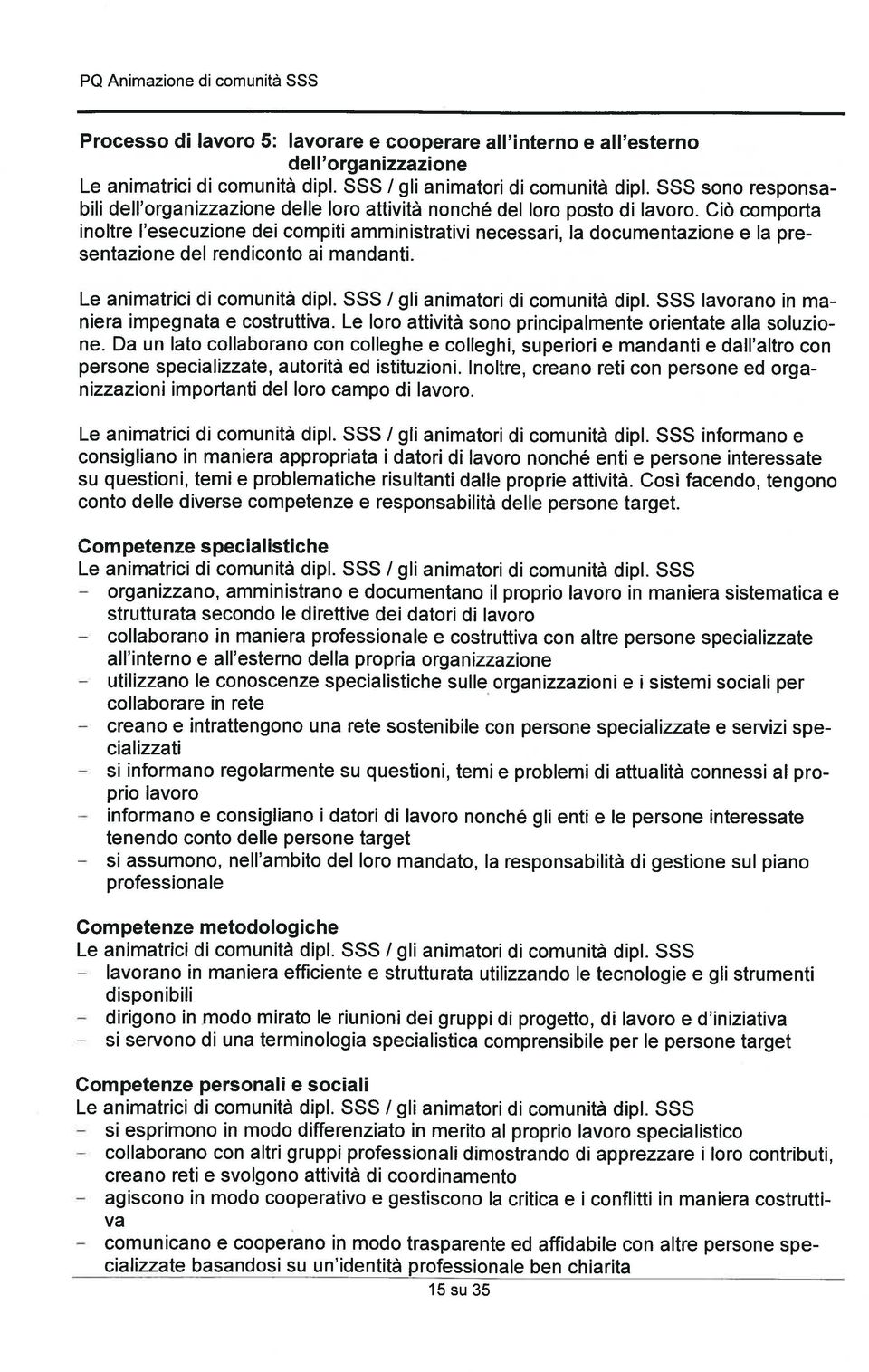 Ciö comporta inoltre l esecuzione dei compiti amministrativi necessari, la documentazione e la pre sentazione del rendiconto ai mandanti. Le animatrici di comunitä dipl.