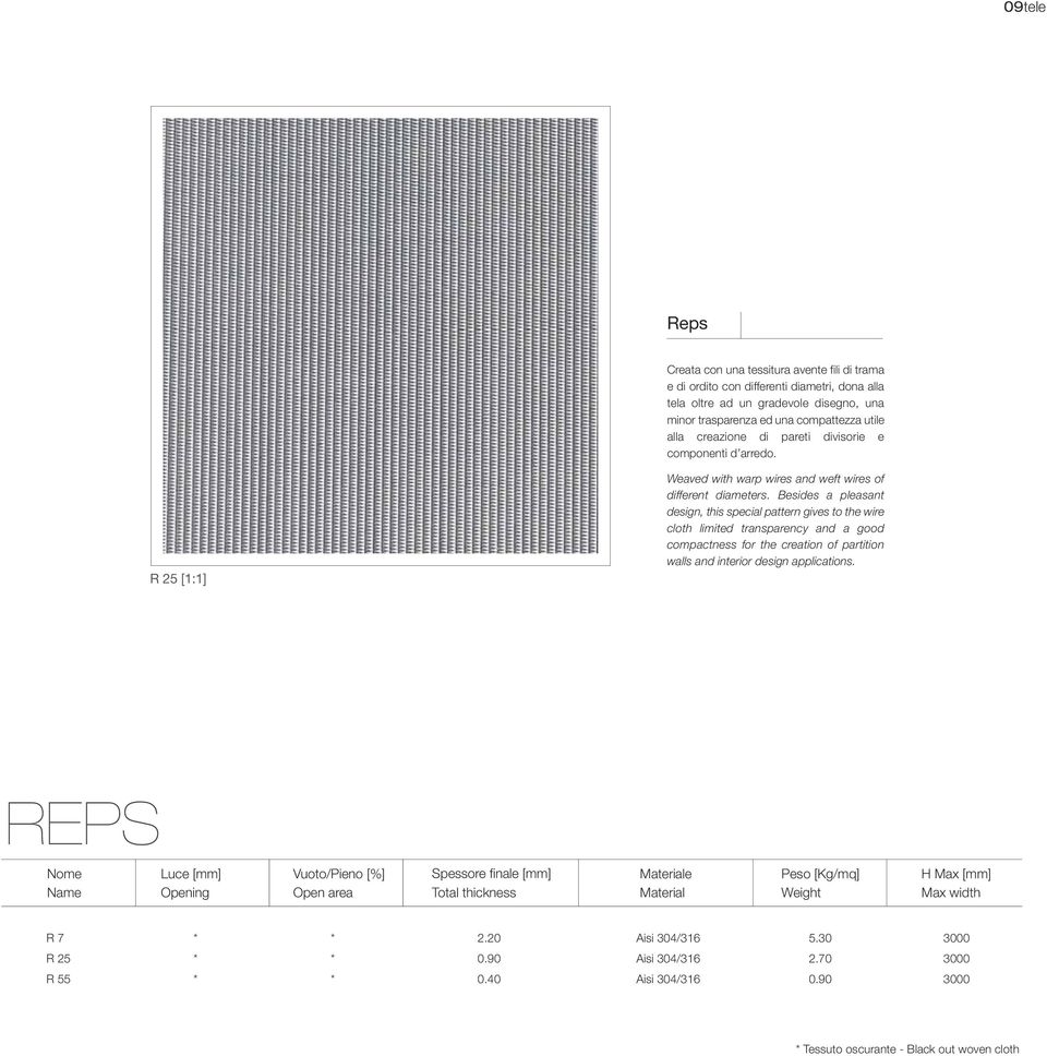 Besides a pleasant design, this special pattern gives to the wire cloth limited transparency and a good compactness for the creation of partition walls and interior design applications.