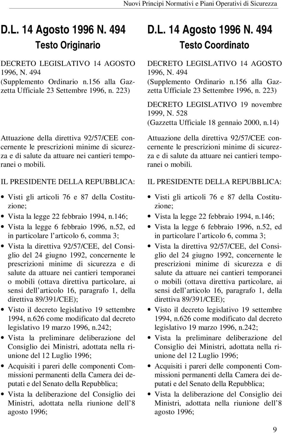 IL PRESIDENTE DELLA REPUBBLICA: Visti gli articoli 76 e 87 della Costituzione; Vista la legge 22 febbraio 1994, n.146; Vista la legge 6 febbraio 1996, n.