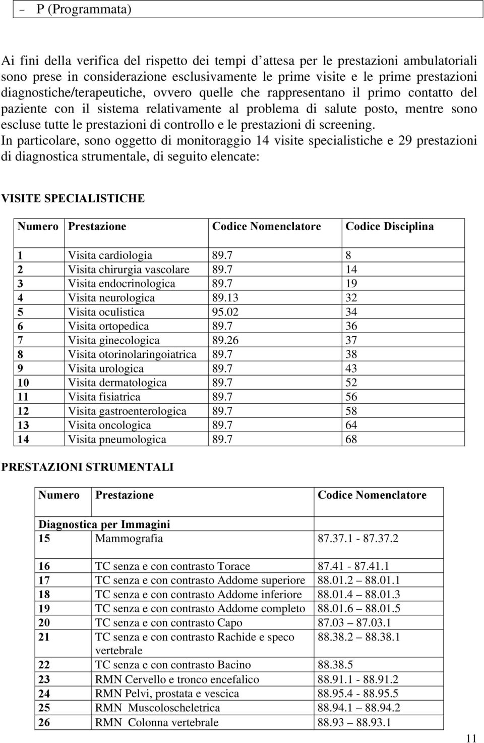 controllo e le prestazioni di screening.