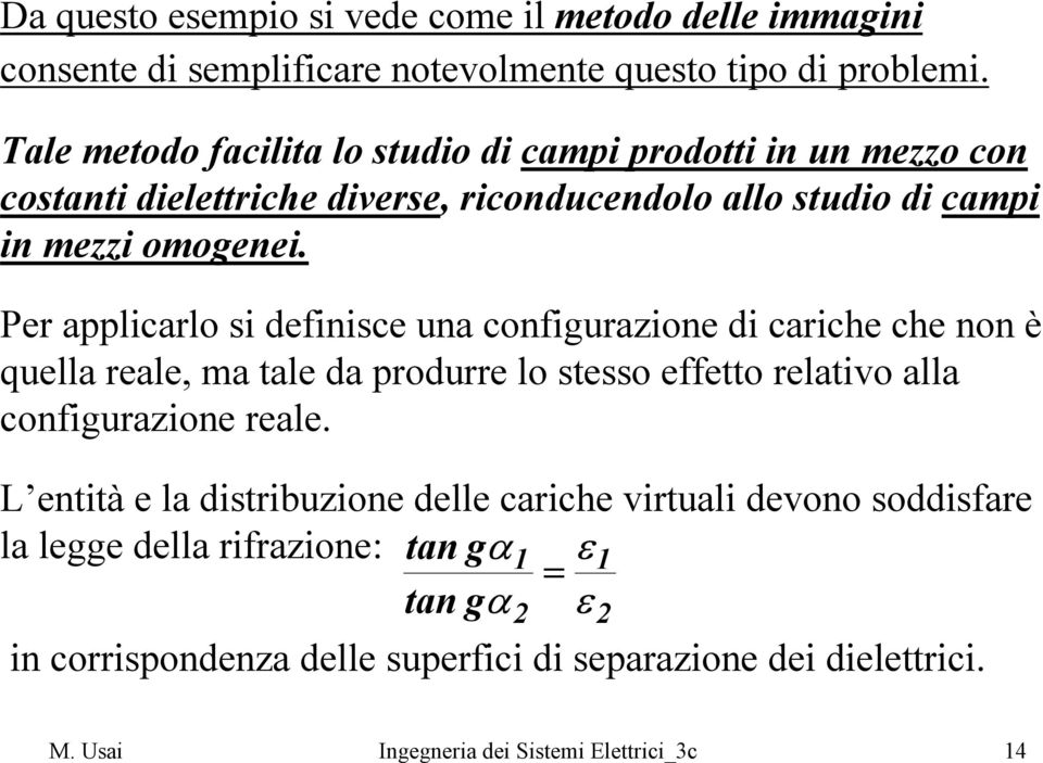 Per applicarlo si definisce una configuraione di cariche che non è quella reale, ma tale da produrre lo stesso effetto relativo alla configuraione reale.