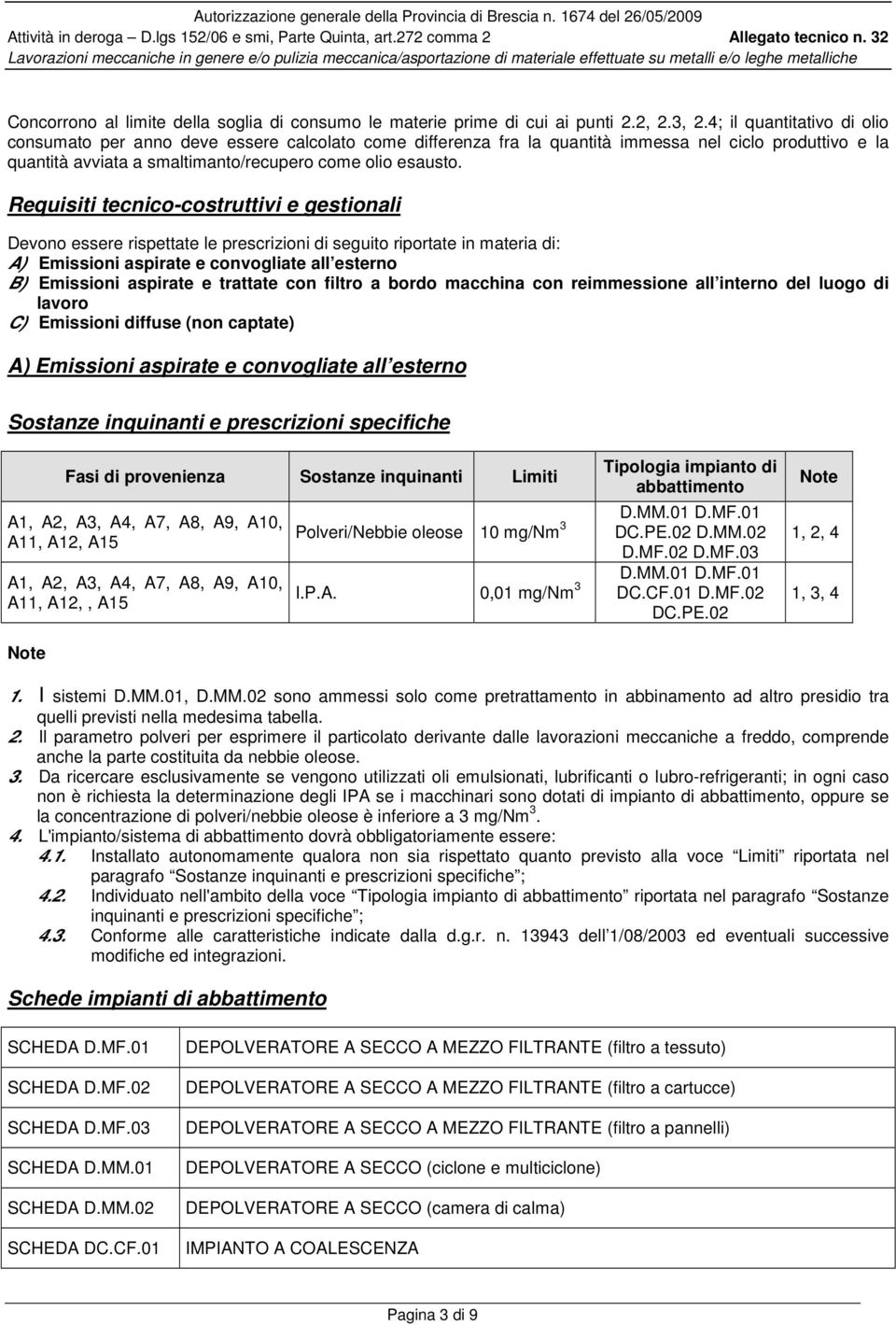 Requisiti tecnico-costruttivi e gestionali Devono essere rispettate le prescrizioni di seguito riportate in materia di: A) Emissioni aspirate e convogliate all esterno B) Emissioni aspirate e