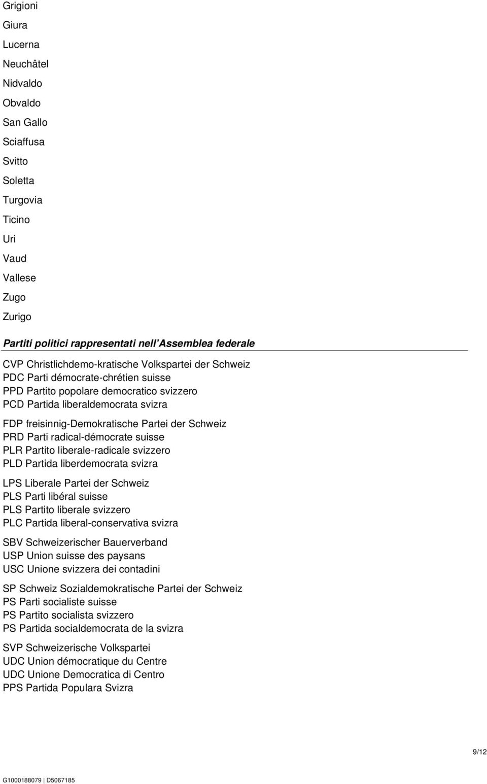 der Schweiz PRD Parti radical-démocrate suisse PLR Partito liberale-radicale svizzero PLD Partida liberdemocrata svizra LPS Liberale Partei der Schweiz PLS Parti libéral suisse PLS Partito liberale