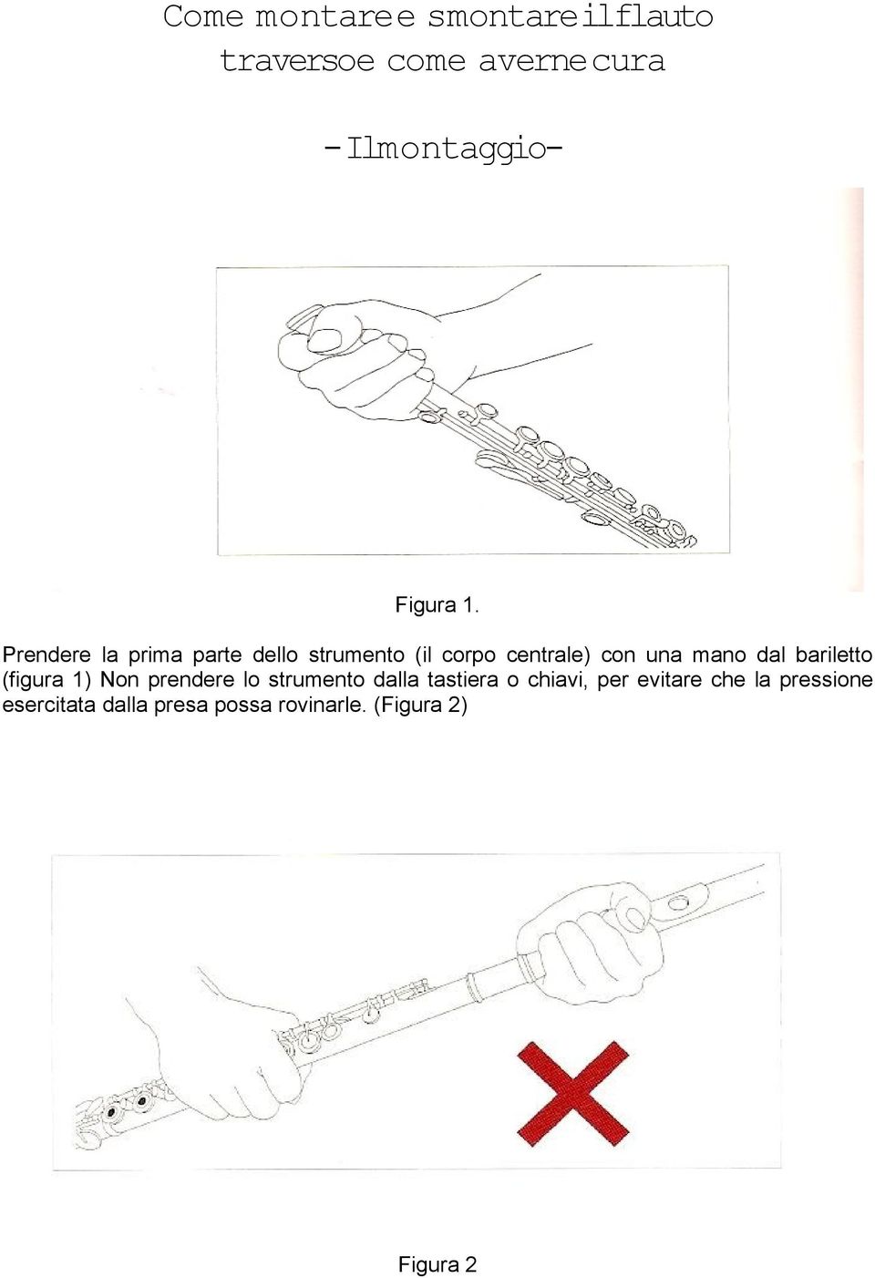 bariletto (figura 1) Non prendere lo strumento dalla tastiera o chiavi, per