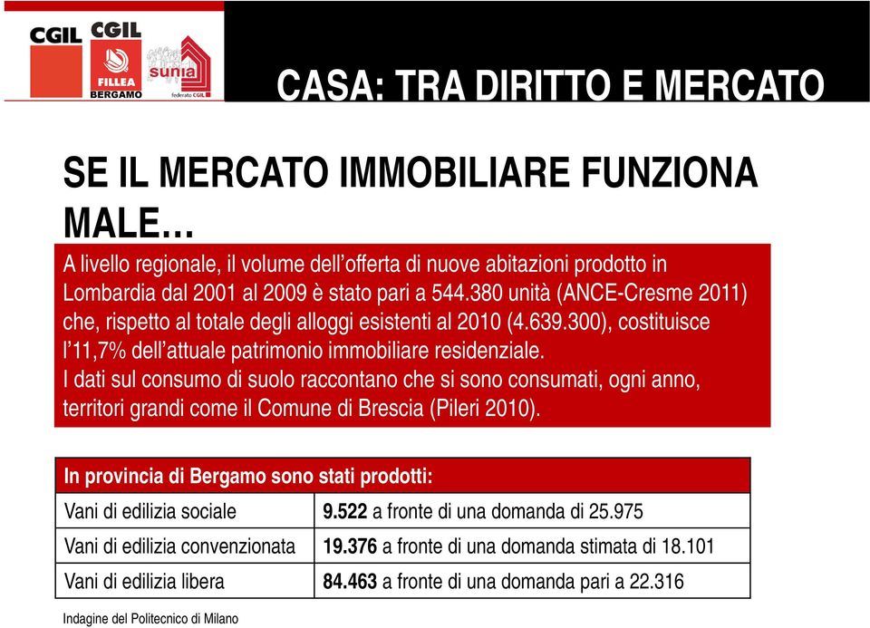 I dati sul consumo di suolo raccontano che si sono consumati, ogni anno, territori grandi come il Comune di Brescia (Pileri 2010).