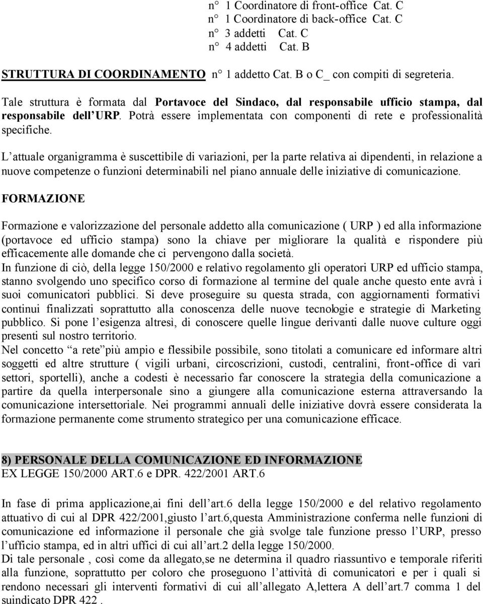 L attuale organigramma è suscettibile di variazioni, per la parte relativa ai dipendenti, in relazione a nuove competenze o funzioni determinabili nel piano annuale delle iniziative di comunicazione.