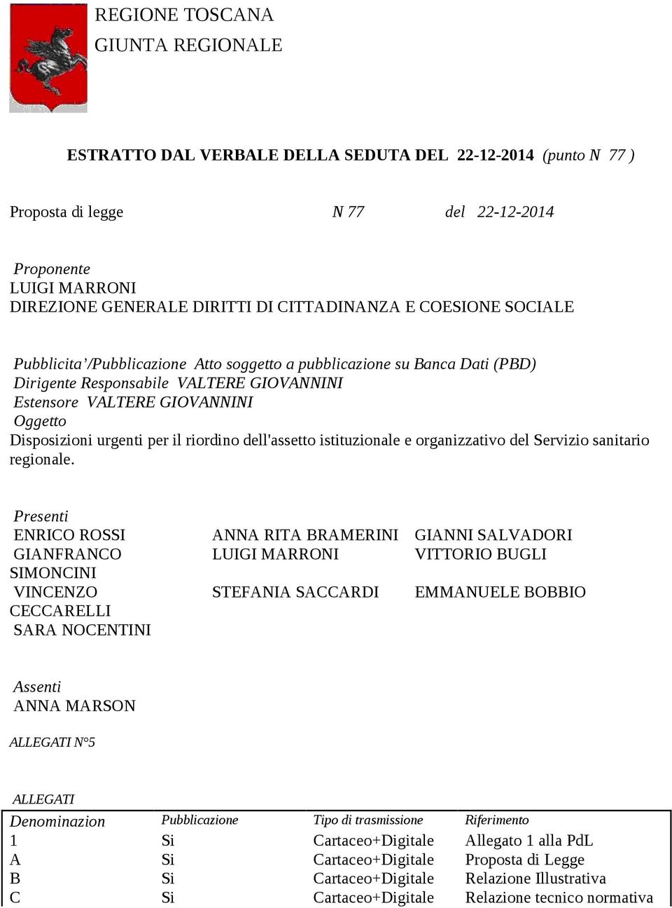 urgenti per il riordino dell'assetto istituzionale e organizzativo del Servizio sanitario regionale.