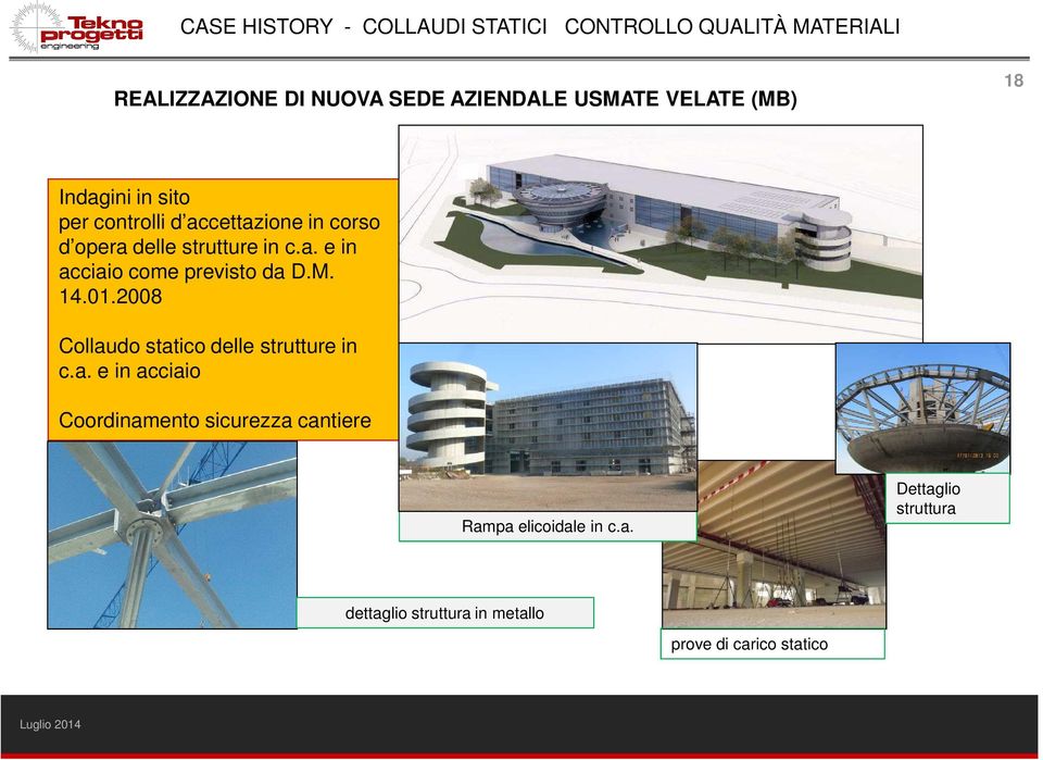 M. 14.01.2008 Collaudo statico delle strutture in c.a. e in acciaio Coordinamento sicurezza cantiere Rampa elicoidale in c.