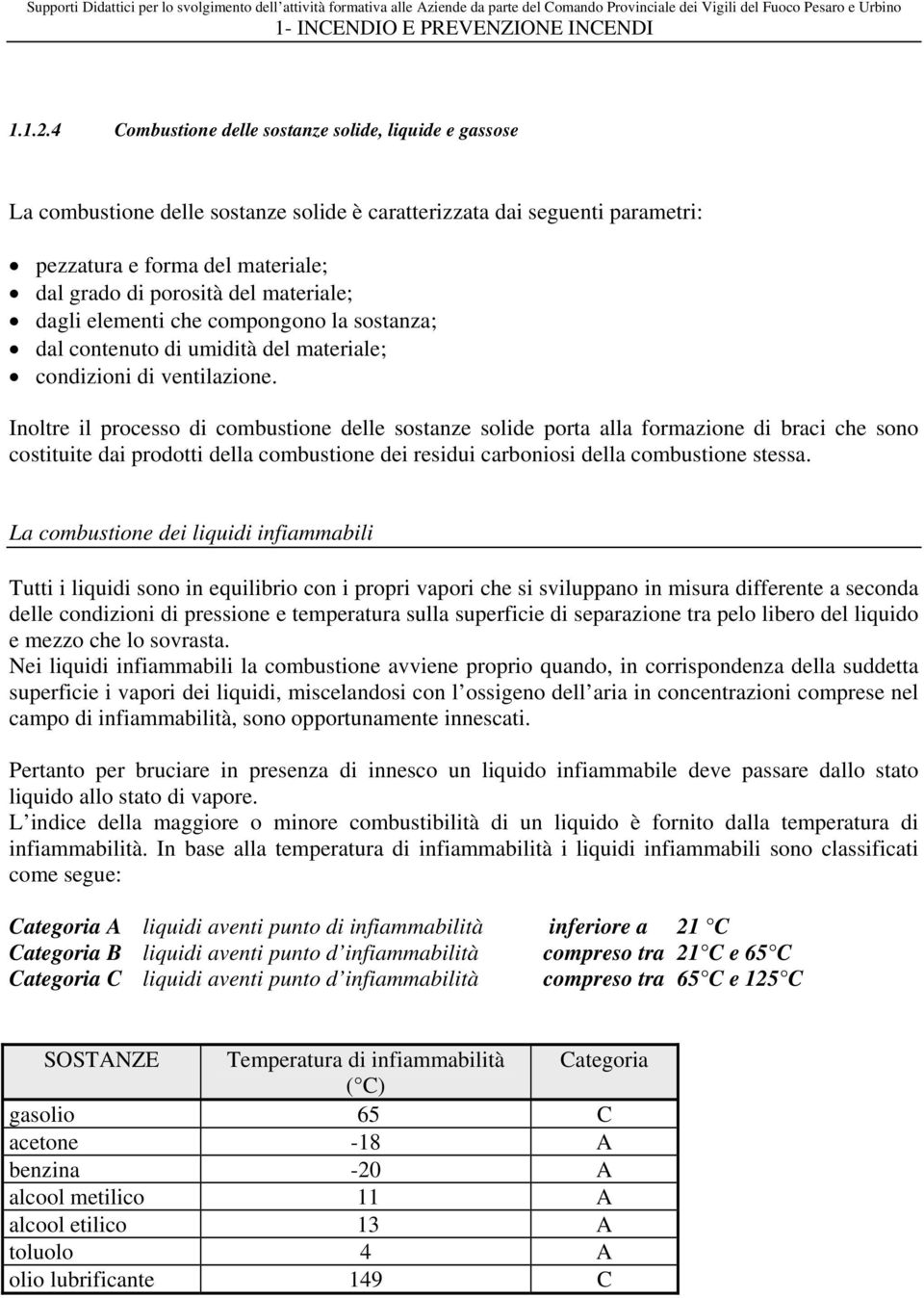 materiale; dagli elementi che compongono la sostanza; dal contenuto di umidità del materiale; condizioni di ventilazione.