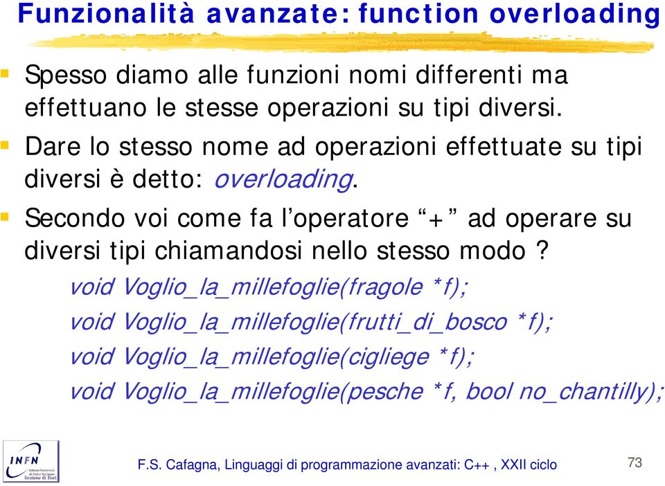 Secondo voi come fa l operatore + ad operare su diversi tipi chiamandosi nello stesso modo?