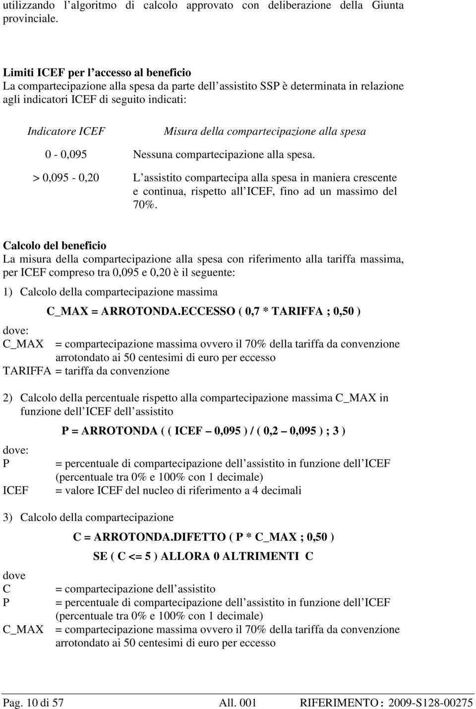 compartecipazione alla spesa 0-0,095 Nessuna compartecipazione alla spesa.