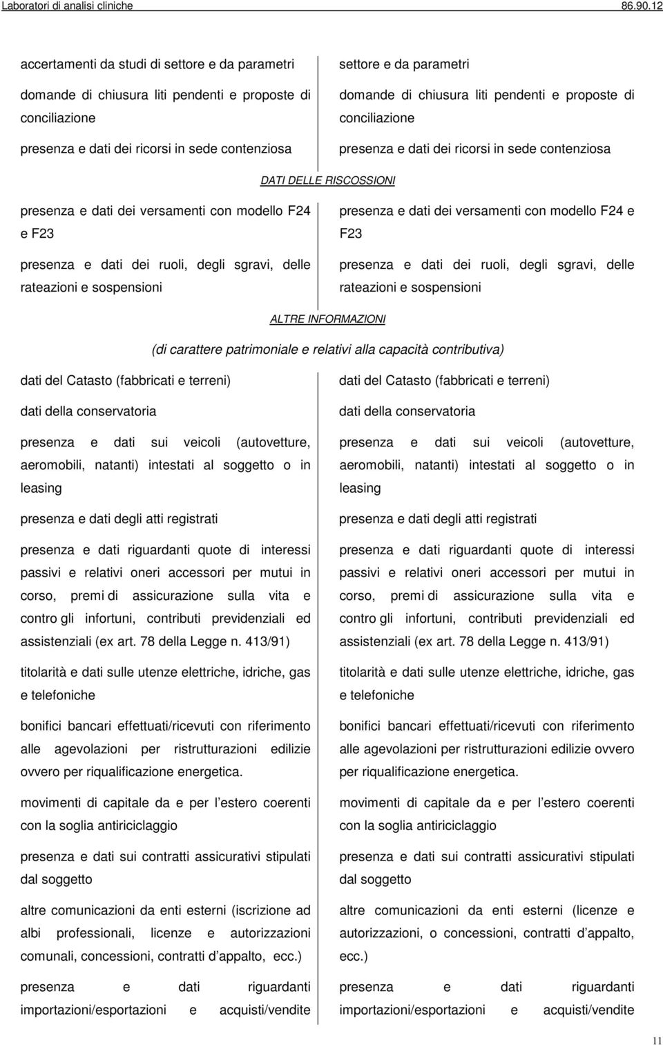 ruoli, degli sgravi, delle rateazioni e sospensioni presenza e dati dei versamenti con modello F24 e F23 presenza e dati dei ruoli, degli sgravi, delle rateazioni e sospensioni ALTRE INFORMAZIONI (di