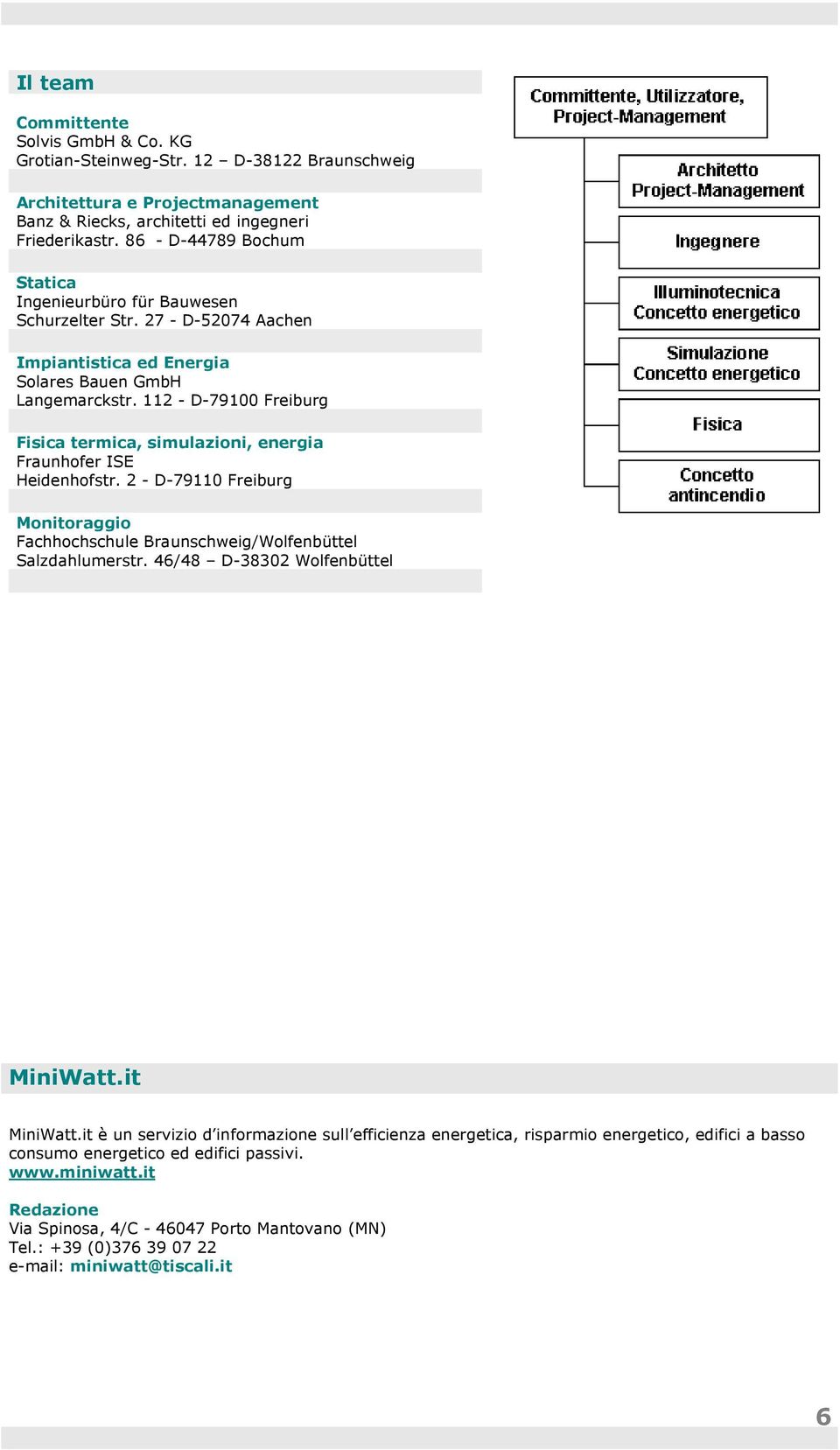 112 - D-79100 Freiburg Fisica termica, simulazioni, energia Fraunhofer ISE Heidenhofstr. 2 - D-79110 Freiburg Monitoraggio Fachhochschule Braunschweig/Wolfenbüttel Salzdahlumerstr.