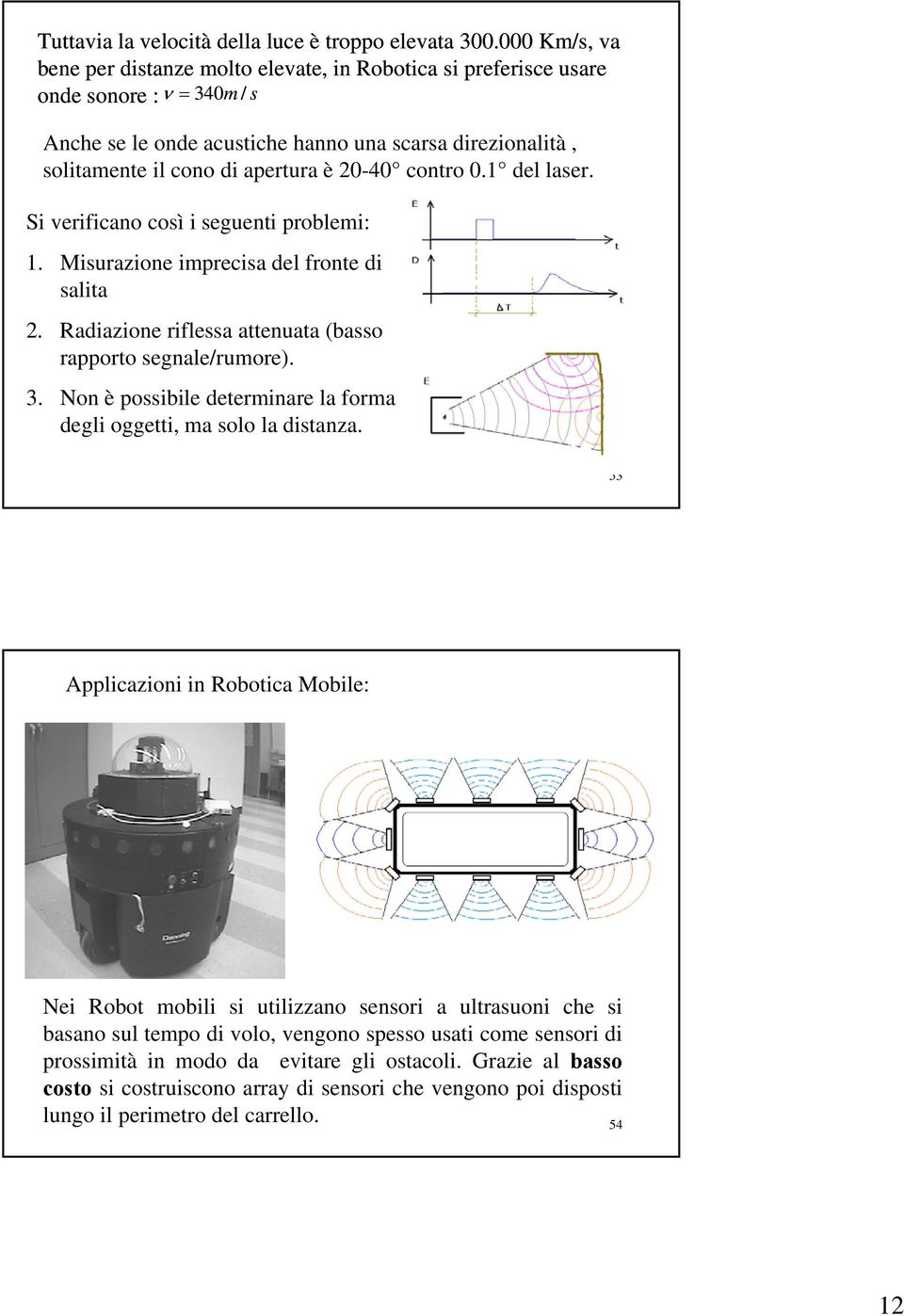 20-40 contro 0.1 del laser. Si verificano così i seguenti problemi: 1. Misurazione imprecisa del fronte di salita 2. Radiazione riflessa attenuata (basso rapporto segnale/rumore). 3.