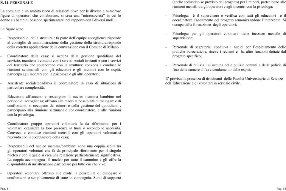 . Le figure sono: - Responsabile della struttura : fa parte dell equipe accoglienza,risponde al consiglio di amministrazione della gestione della struttura,risponde della corretta applicazione della