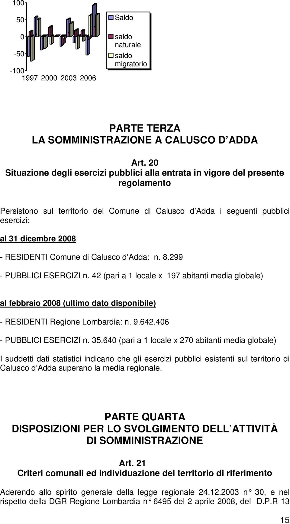 RESIDENTI Comune di Calusco d Adda: n. 8.299 - PUBBLICI ESERCIZI n. 42 (pari a 1 locale x 197 abitanti media globale) al febbraio 2008 (ultimo dato disponibile) - RESIDENTI Regione Lombardia: n. 9.