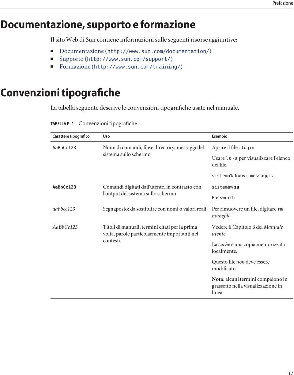 TABELLA P 1 Convenzioni tipografiche Carattere tipografico Uso Esempio AaBbCc123 AaBbCc123 Nomi di comandi, file e directory; messaggi del sistema sullo schermo Comandi digitati dall'utente, in