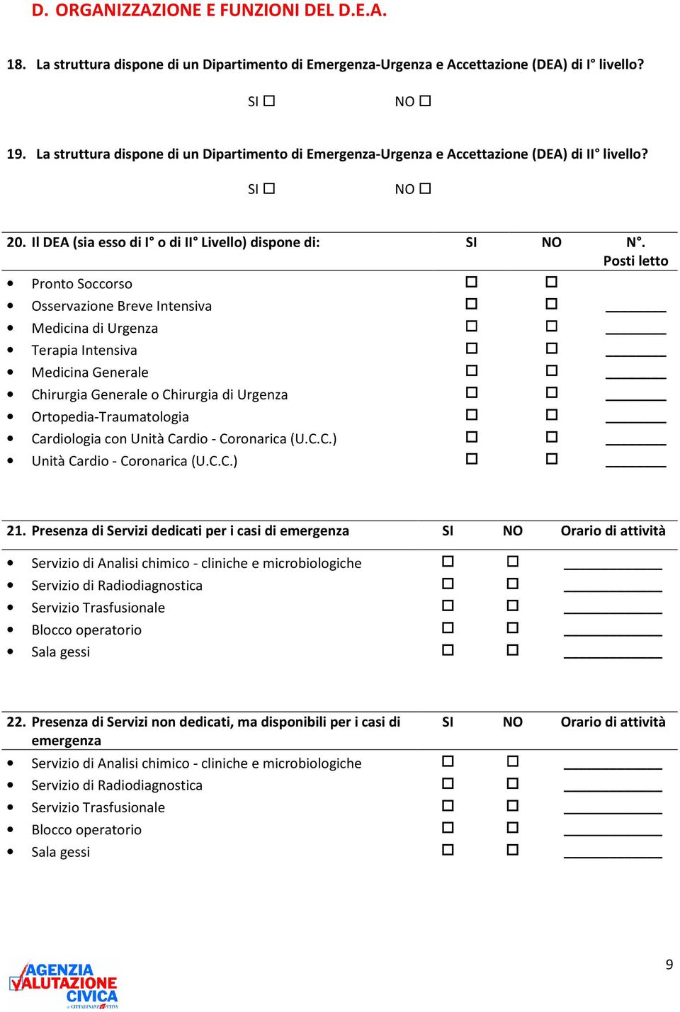 Posti letto Pronto Soccorso Osservazione Breve Intensiva Medicina di Urgenza Terapia Intensiva Medicina Generale Chirurgia Generale o Chirurgia di Urgenza Ortopedia-Traumatologia Cardiologia con