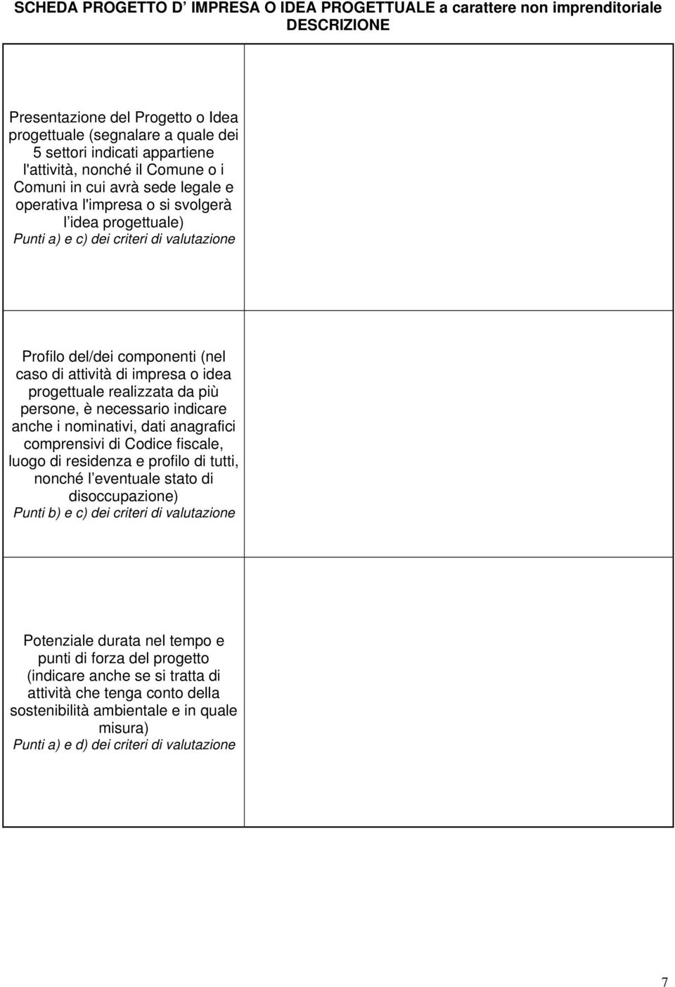 di impresa o idea progettuale realizzata da più persone, è necessario indicare anche i nominativi, dati anagrafici comprensivi di Codice fiscale, luogo di residenza e profilo di tutti, nonché l