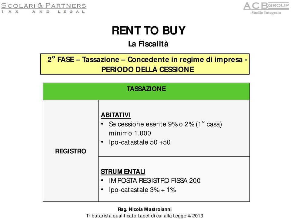 cessione esente 9% o 2% (1 casa) minimo 1.