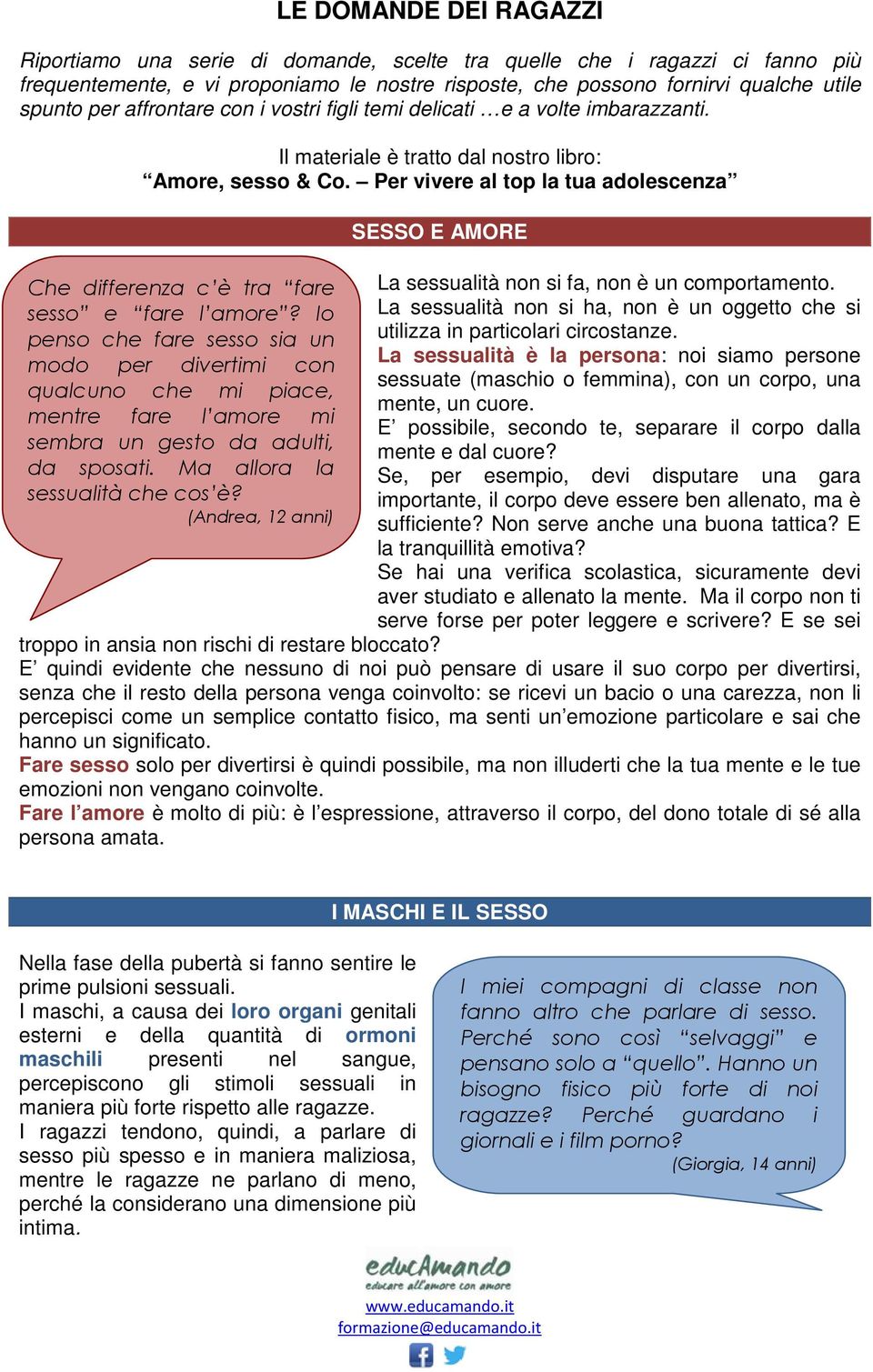 Per vivere al top la tua adolescenza Che differenza c è tra fare sesso e fare l amore?