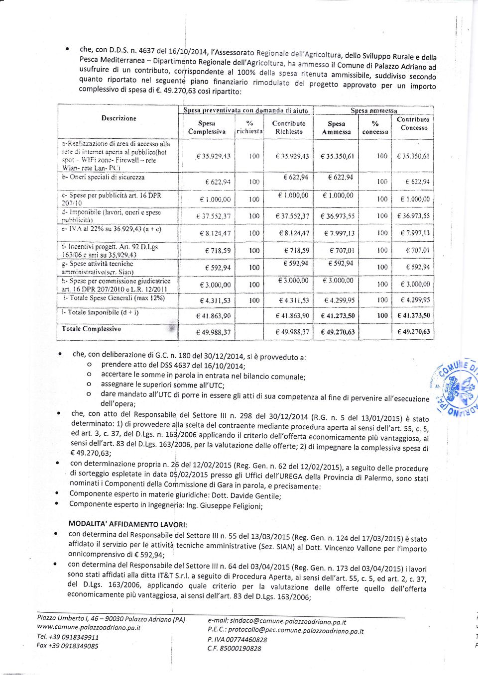 pprorro per complessvo un mporto d spesa d. 49.270,63 così rpartto: : Descrz.onr, a-rrelazaeo:re d area d accesso nlla, :c:t :ternc{ apsre al pubblco(ftot rpc': l'l?