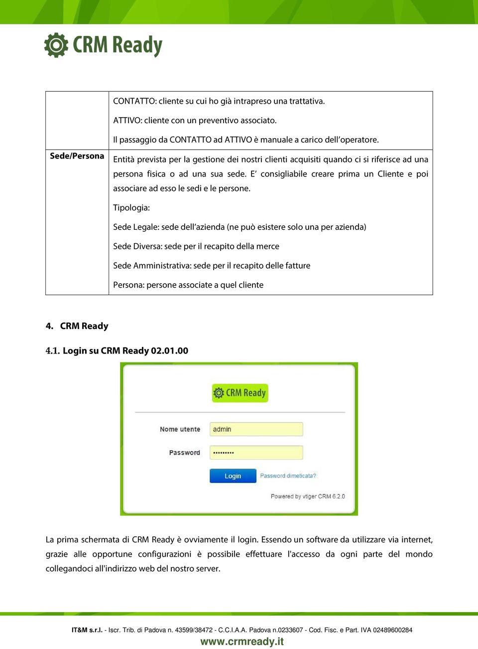 E consigliabile creare prima un Cliente e poi associare ad esso le sedi e le persone.