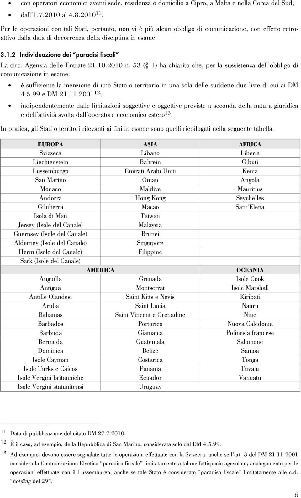 2 Individuazione dei paradisi fiscali La circ. Agenzia delle Entrate 21.10.2010 n.