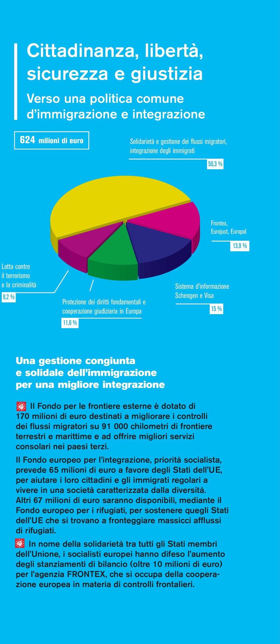 Visa 15 % Una gestione congiunta e solidale dell immigrazione per una migliore integrazione Il Fondo per le frontiere esterne è dotato di 170 milioni di euro destinati a migliorare i controlli dei