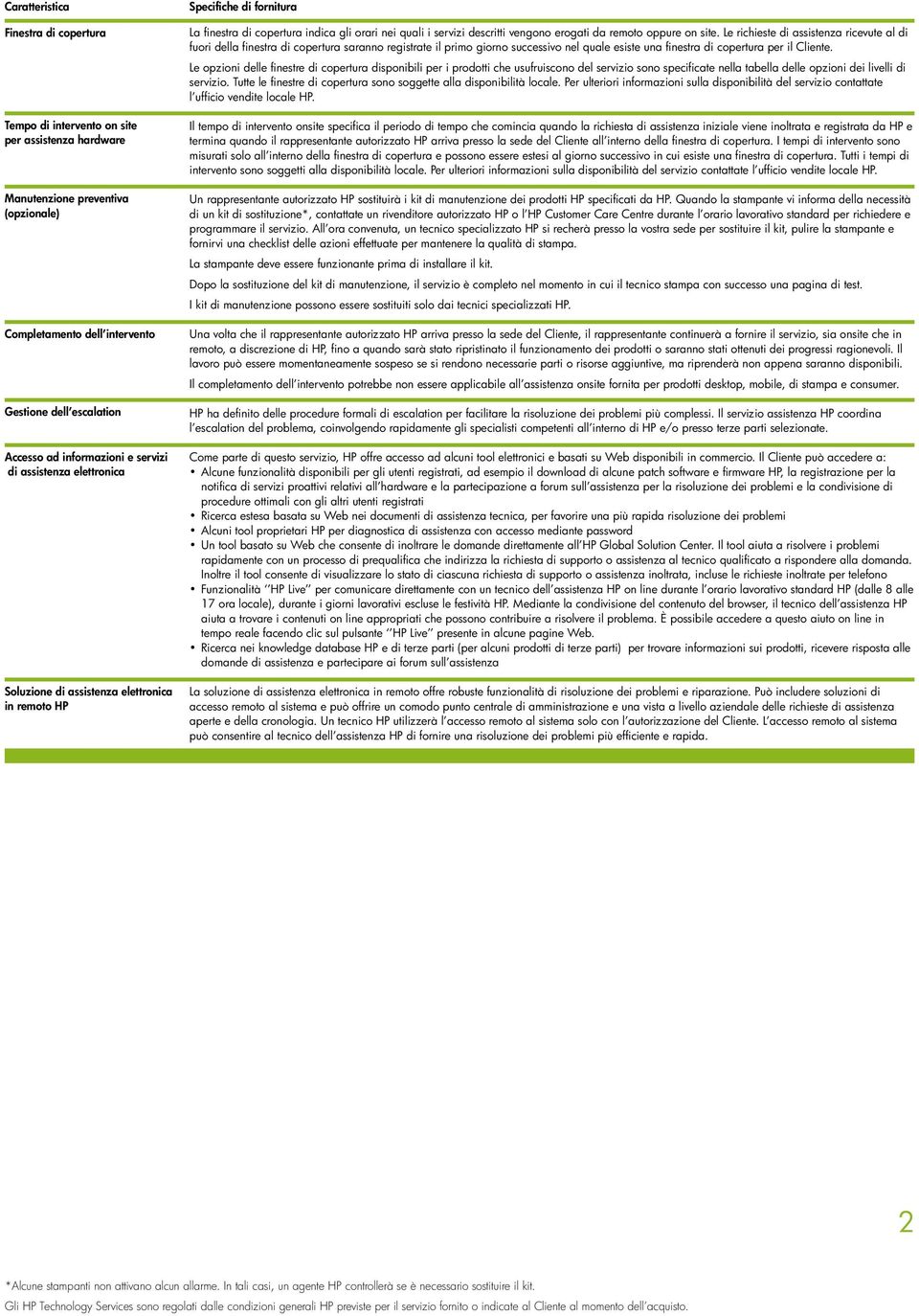 oppure on site. Le richieste di assistenza ricevute al di fuori della finestra di copertura saranno registrate il primo giorno successivo nel quale esiste una finestra di copertura per il Cliente.