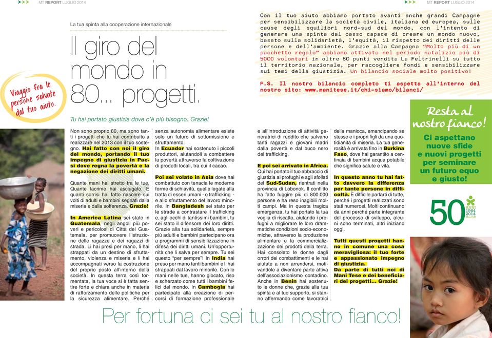 Hai fatto con noi il giro del mondo, portando il tuo impegno di giustizia in Paesi dove regna la povertà e la negazione dei diritti umani. Quante mani hai stretto tra le tue.