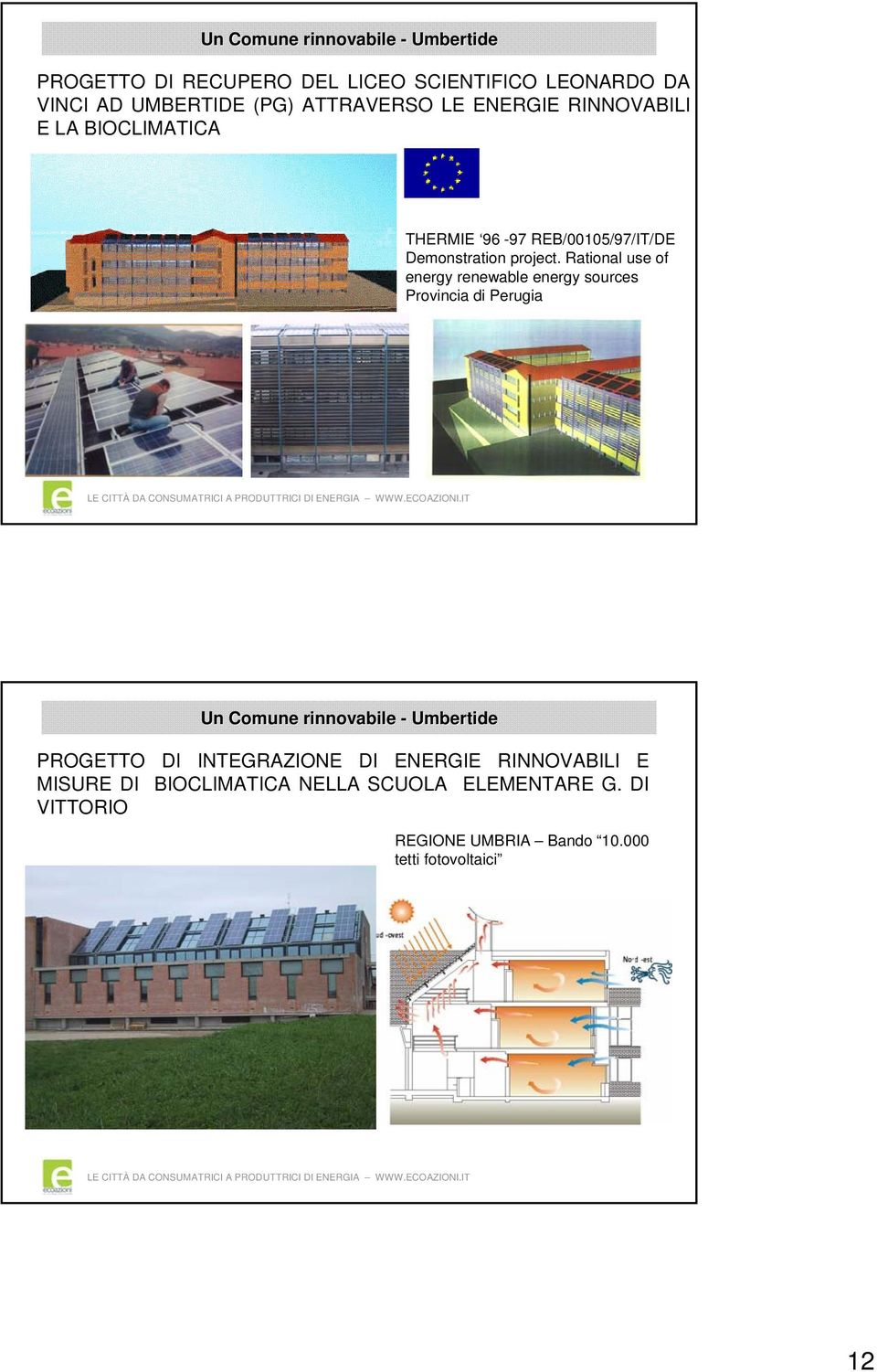 Rational use of energy renewable energy sources Provincia di Perugia Un Comune rinnovabile - Umbertide PROGETTO DI