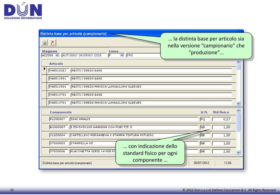 produzione con indicazione dello