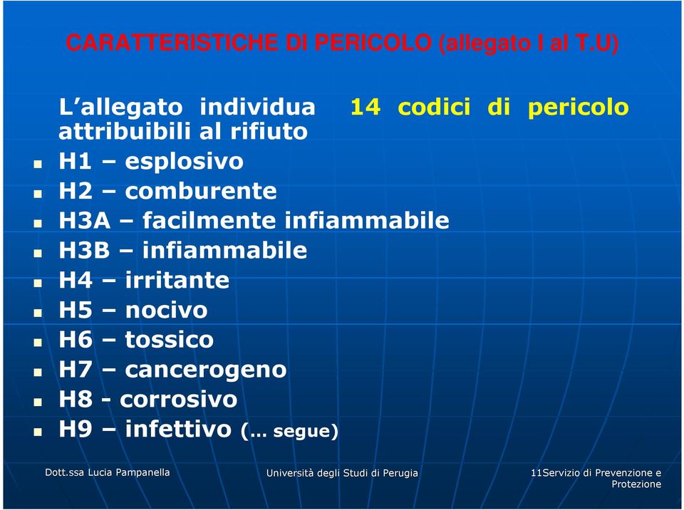 H2 comburente H3A facilmente infiammabile H3B infiammabile H4 irritante H5 nocivo