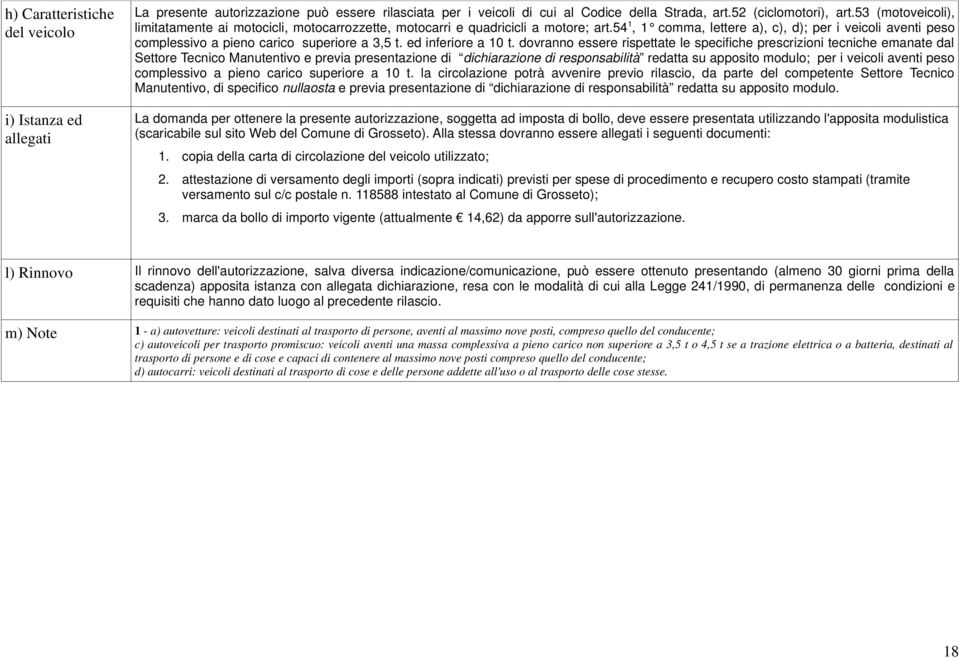 54 1, 1 comma, lettere a), c), d); per i veicoli aventi peso complessivo a pieno carico superiore a 3,5 t. ed inferiore a 10 t.