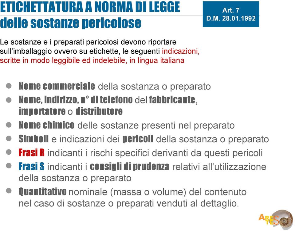 commerciale della sostanza o preparato Nome, indirizzo, n di telefono del fabbricante, importatore o distributore Nome chimico delle sostanze presenti nel preparato Simboli e indicazioni