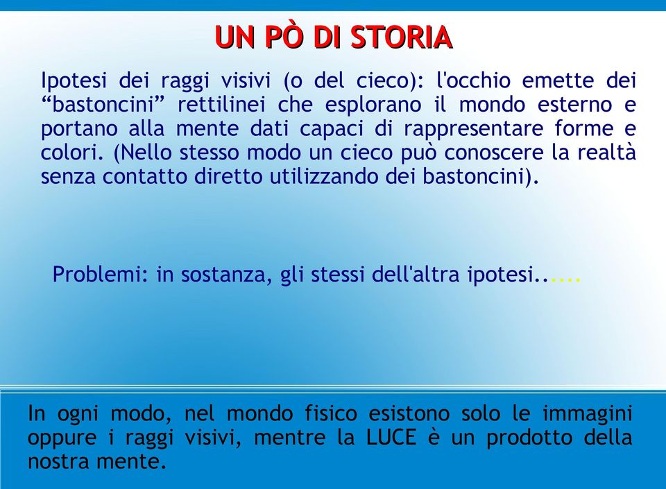 (Nello stesso modo un cieco può conoscere la realtà senza contatto diretto utilizzando dei bastoncini).