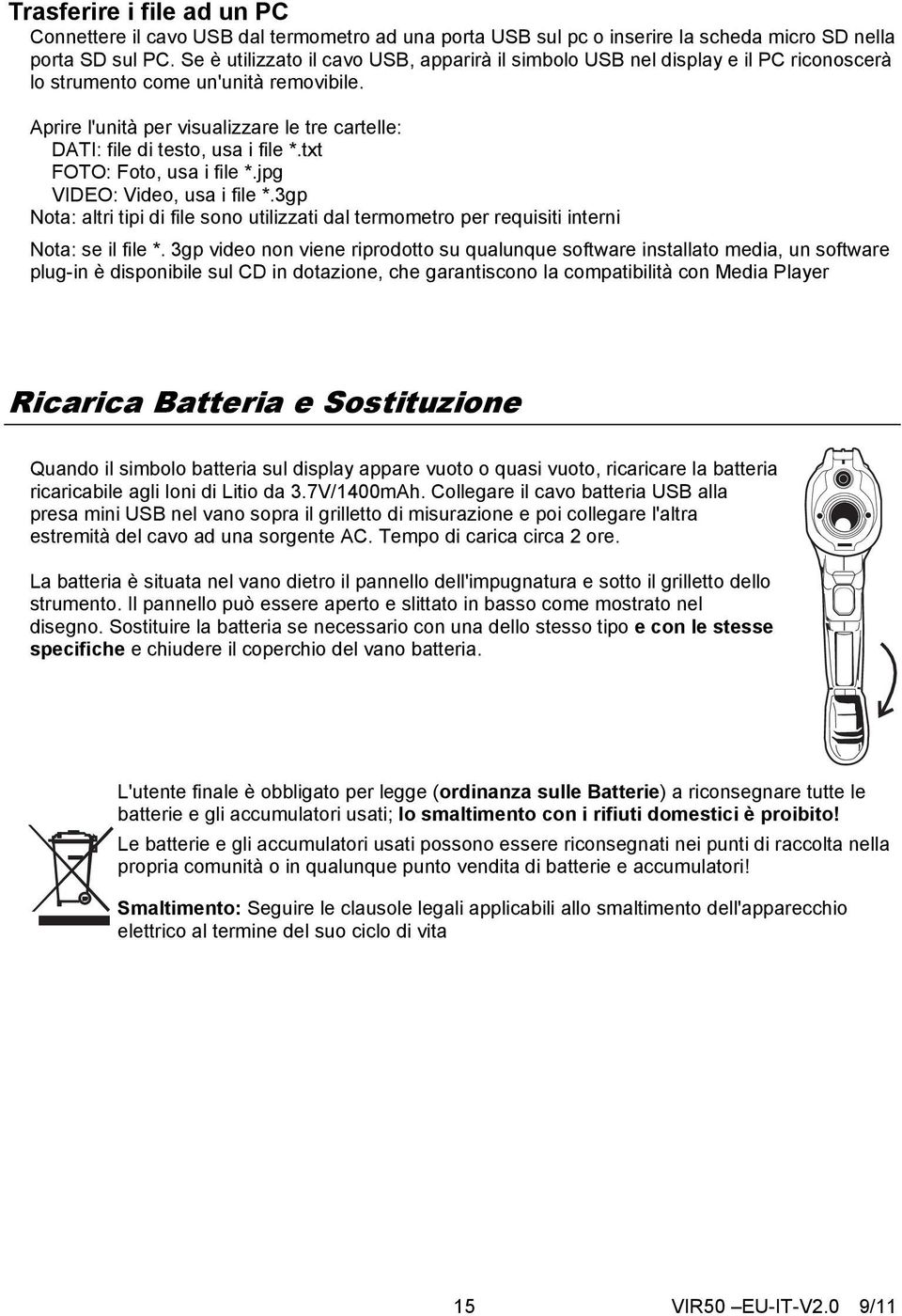 Aprire l'unità per visualizzare le tre cartelle: DATI: file di testo, usa i file *.txt FOTO: Foto, usa i file *.jpg VIDEO: Video, usa i file *.