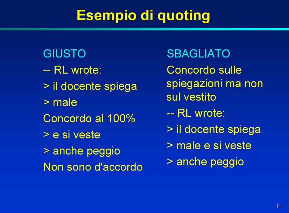 d'accordo SBAGLIATO Concordo sulle spiegazioni ma non sul