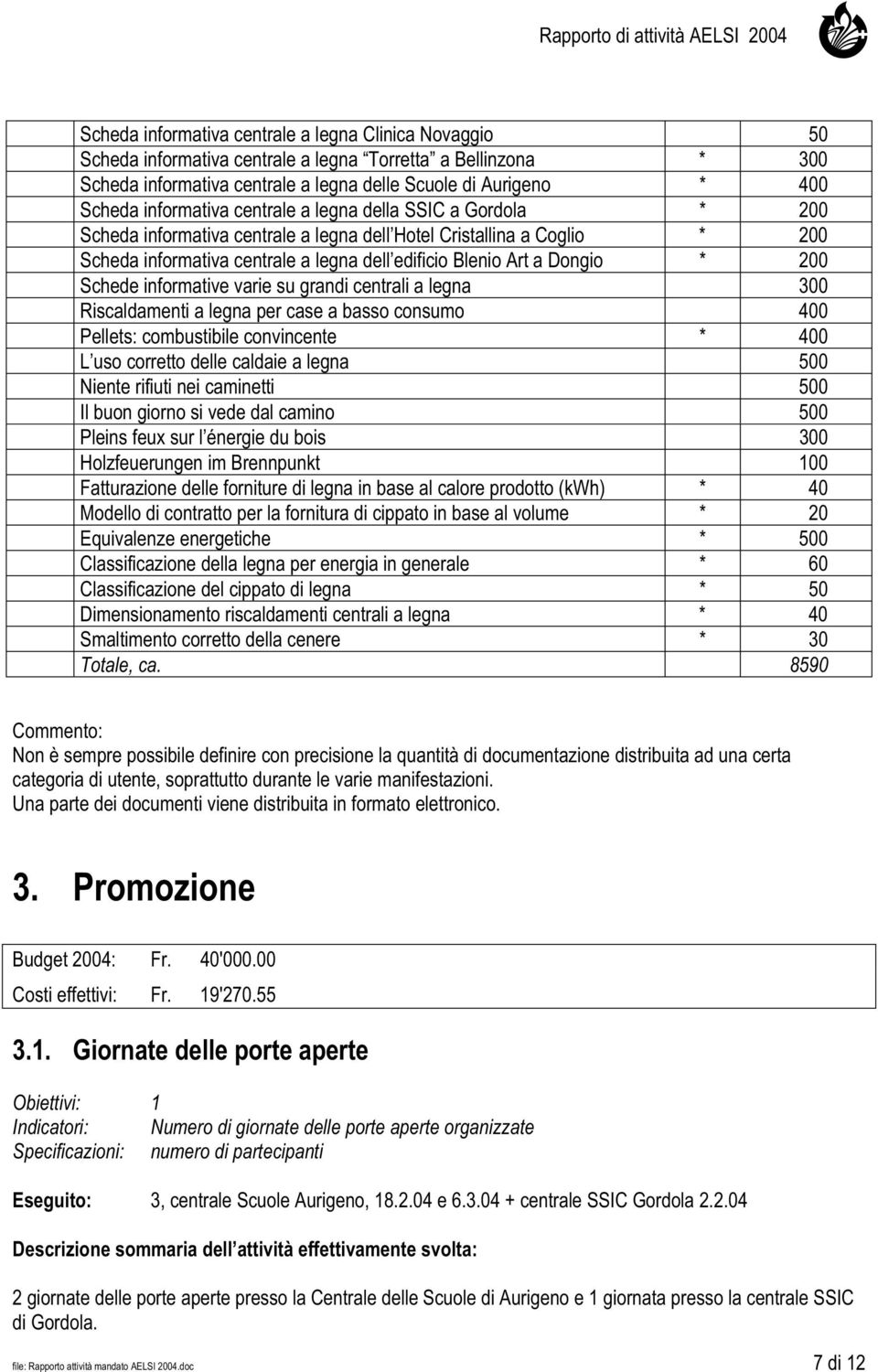 * 200 Schede informative varie su grandi centrali a legna 300 Riscaldamenti a legna per case a basso consumo 400 Pellets: combustibile convincente * 400 L uso corretto delle caldaie a legna 500