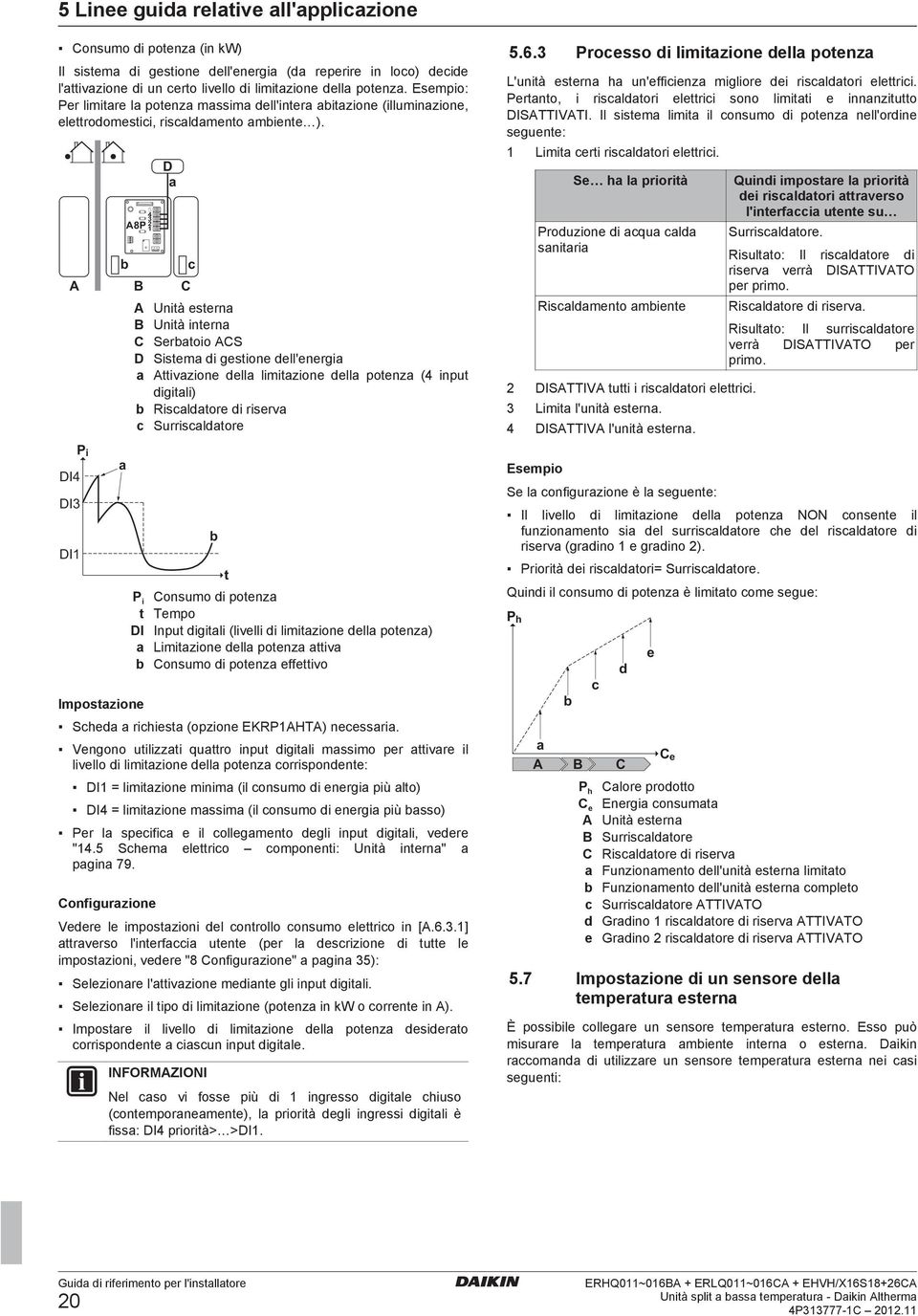 5 4 A8P b D A B C DI4 DI DI P i Impostzione c A Unità estern B Unità intern C Serbtoio ACS D Sistem di gestione dell'energi Attivzione dell limitzione dell potenz (4 input digitli) b Riscldtore di