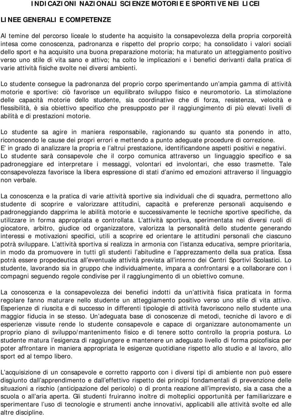 di vita sano e attivo; ha colto le implicazioni e i benefici derivanti dalla pratica di varie attività fisiche svolte nei diversi ambienti.